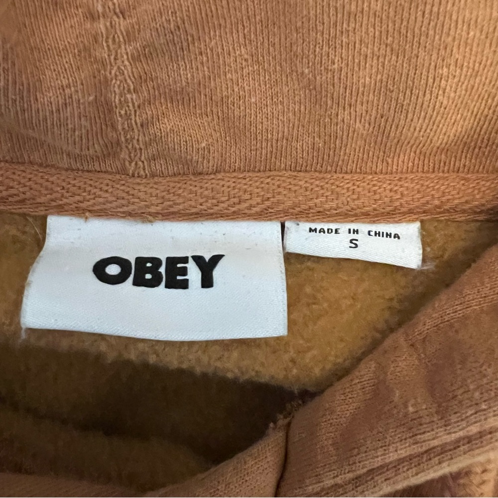 Obey Tan “Cosmic Love” Embroidered Hoodie Sweatshirt Size Small Good Condition - Picture 2 of 11